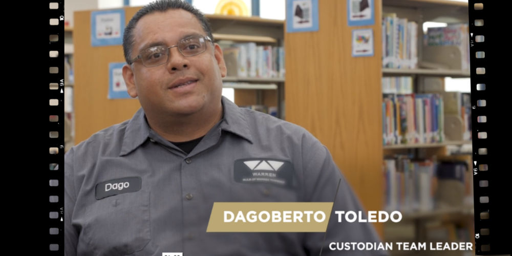 Photo of Warren employee Dagoberto Toledo being interviewed on his experience working for MSD of Warren Township