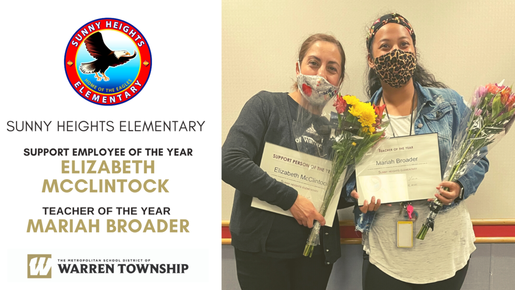 Photo of Sunny Heights Elementary Support Employee of the Year Elizabeth McClintock and Teacher of the Year Mariah Broader