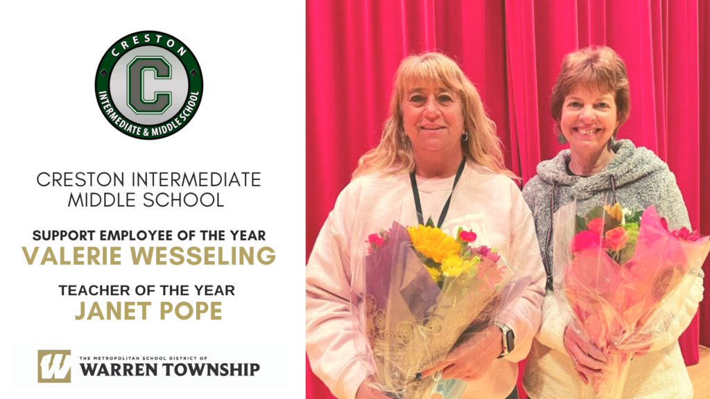 Photo of Creston Intermediate Middle School Teacher of the Year Janet Pope and Support Employee of the Year Valerie Wesseling