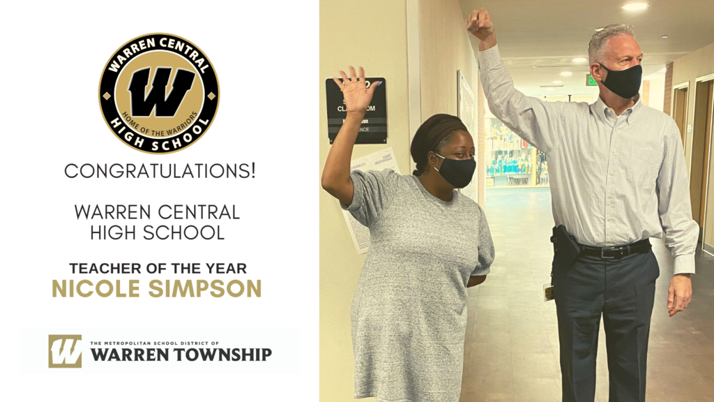 Photo of Warren Central High School Teacher of the Year Nicole Simpson with Principal Rich Shepler