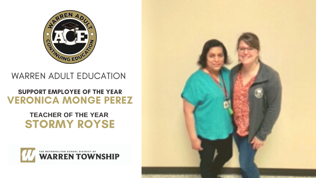 Photo of 2021 Warren Adult Education Teacher of the Year Stormy Royse and Support Employee of the Year Veronica Monge Perez