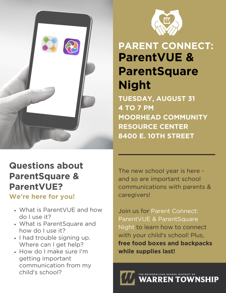 Parent Connect: ParentVUE and ParentSquare Night Tuesday, August 31 from 4-7 p.m. Moorhead Community Resource Center