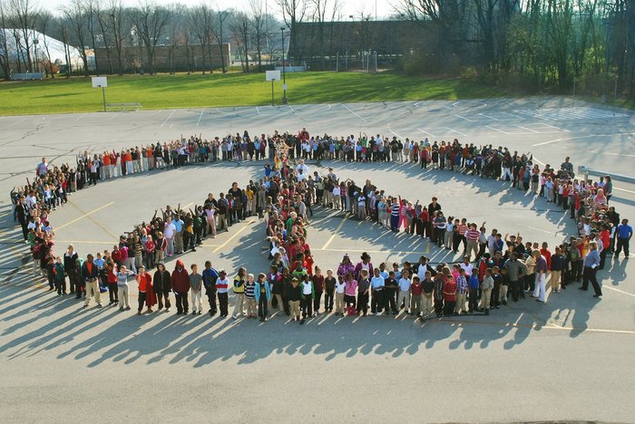 peace sign using students and staff