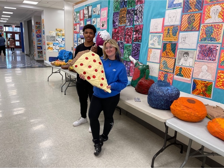 What a paper mache pop-up Art Show of our 8th Grade students! Thank you Ms. Fennelly for displaying student masterpieces.