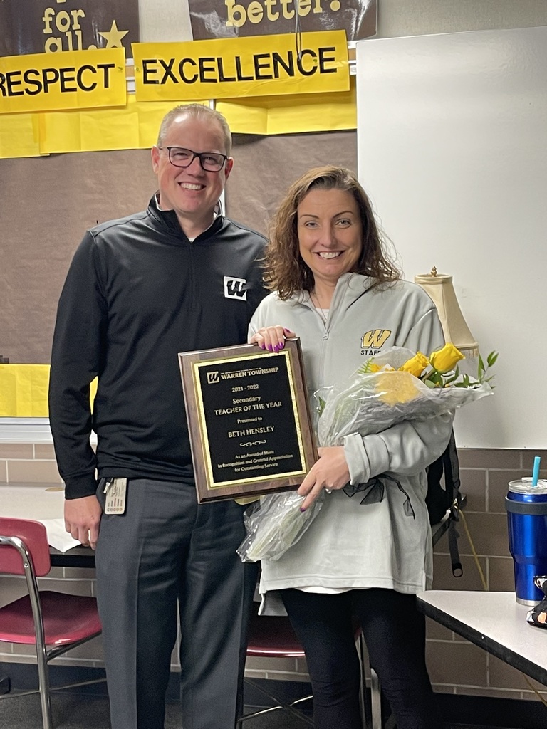 Congratulations to Beth Hensley, MSD of Warren Township Secondary Teacher of the Year! #WarrenWill   